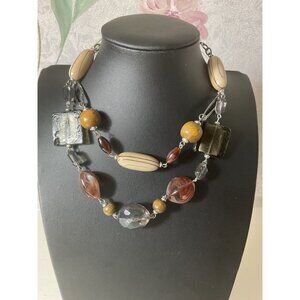 Vintage Art Glass Beaded Necklace With Silver Chain & Clasp